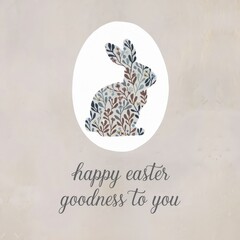 Floral Bunny Silhouette Happy Easter