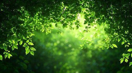 Fototapeta premium Bright Green Foliage in Sunlit Forest with Soft Bokeh Effect