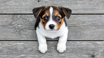 Playful puppy on wooden deck pet photography