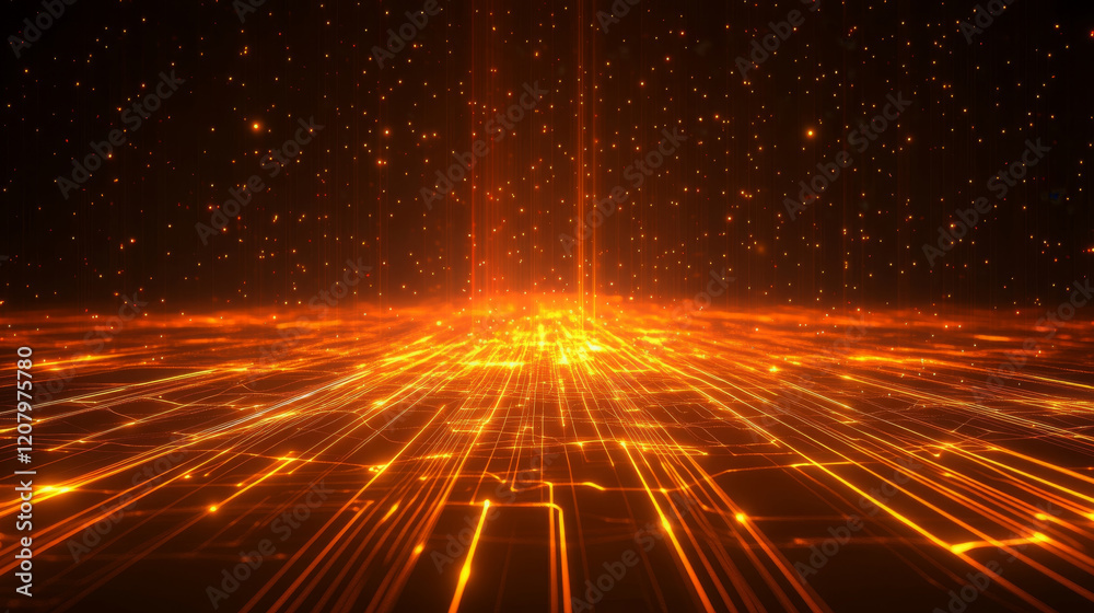 Aufkleber vibrant display of glowing data streams converging in digital landscape, creating mesmerizing visual