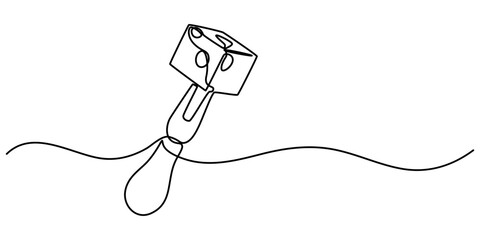 Fork cheese fondue icon, cheese fork continuous one line drawing, Cheese Continuous Line Art Illustration, Long fork is a tool to help eat food. Stay warm when the weather gets cold. National Cheese.