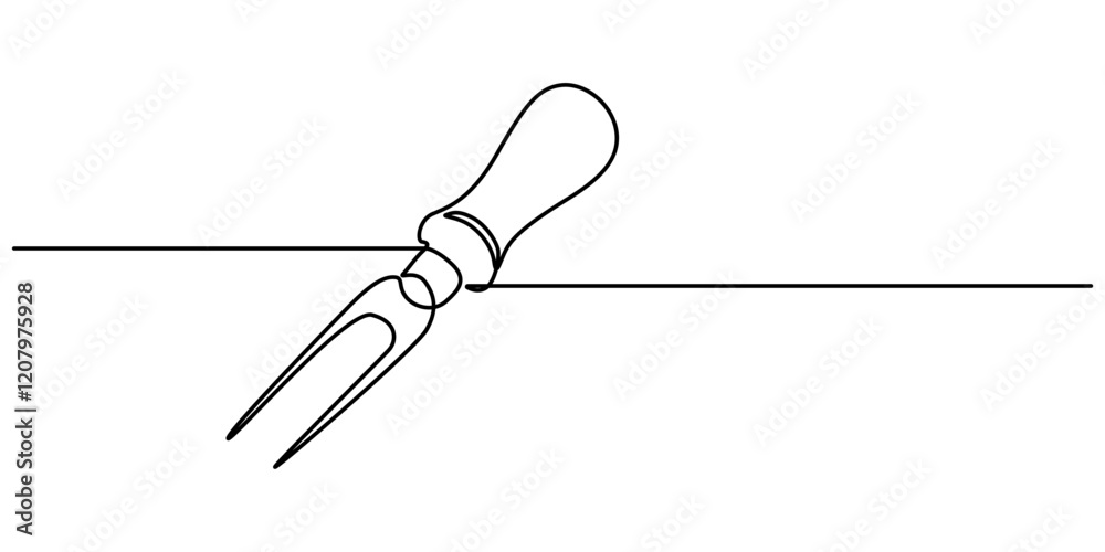 Poster fork cheese fondue icon, cheese fork continuous one line drawing, cheese continuous line art illustr