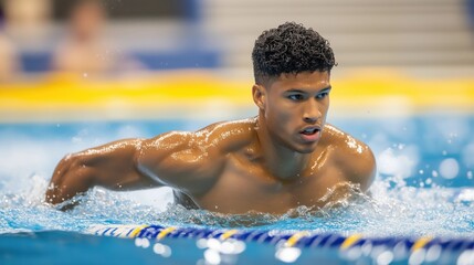 Male swimmer practicing in indoor pool