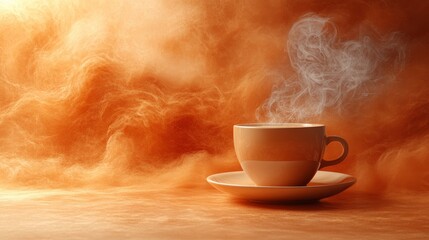 Minimalist coffee-themed header with steaming cup on orange background for a modern website design