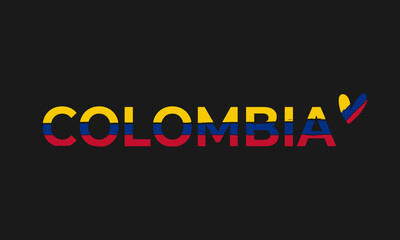 Colombia national flag banner with hand drawn heart. Vector illustration