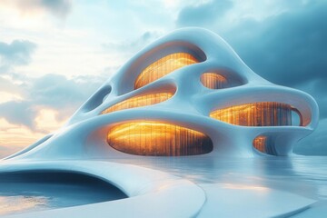 an imaginative 3d concept of a futuristic urban structure featuring abstract architectural elements and a modern perspective conveying innovation and creativity in design