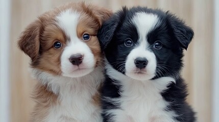 Fototapeta premium Puppies playing together indoor photo cute
