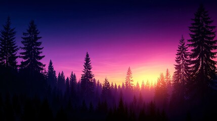 Vibrant Sunrise Over Forest Silhouette with Colorful Sky