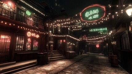 Obraz premium Night Scene Illuminated Asian Street Festive Lights