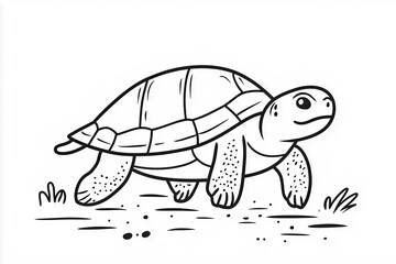 Fototapeta premium Outline of a turtle walking on a beach with a small shell.