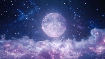 Obraz premium Night Sky Celestial Scene Full Moon Clouds Starscape