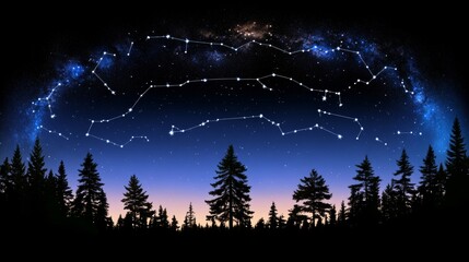 Night Sky Constellation Above Silhouetted Forest