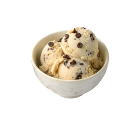 bowl of chocolate chip ice cream on transparent background