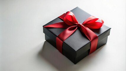 Fototapeta premium A sophisticated black gift box adorned with a vibrant red ribbon, a perfect present for a special occasion