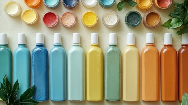 Minimalist website template design showcasing colorist's vibrant palette of bottles and paints