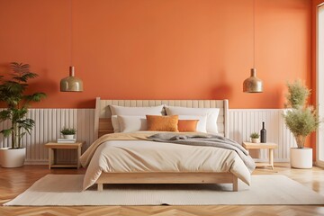 Minimalistic Scandinavian Bedroom Design with Neutral Tones and Soft Linens. generative AI
