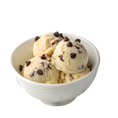 bowl of chocolate chip ice cream on transparent background
