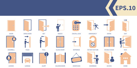 Door icons set . Door pack symbol vector elements for infographic web