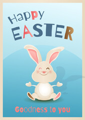 Happy Easter with Funny Bunny for April Celebration on blue background