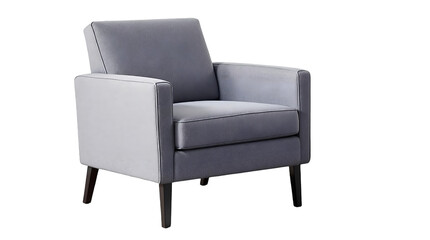 modern armchair with gray upholstery, clean lines and contemporary design