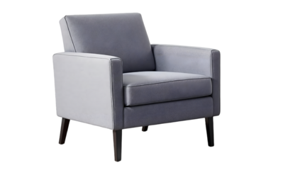 modern armchair with gray upholstery, clean lines and contemporary design