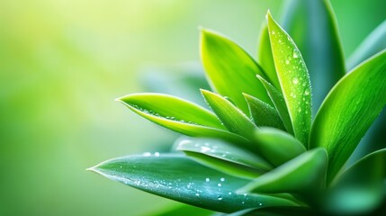 Obraz premium Close-up of lush green succulent leaves with water droplets, showcasing nature's beauty.