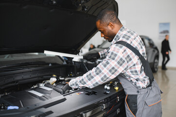 Car mechanic in auto repair service