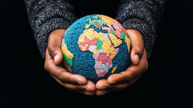 Hands holding a textured globe highlighting Africa and global awareness for future STEM initiatives
