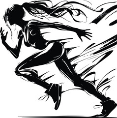 Fototapeta premium Dynamic Motion woman black color silhouette on white background