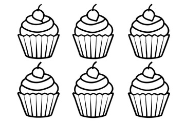 Cupcake Doodle Set Line Art Edition