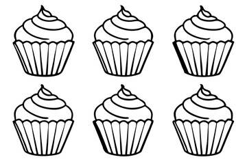 Cupcake Doodle Set Line Art Edition
