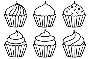 Cupcake Doodle Set Line Art Edition