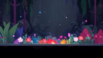 Obraz premium Nighttime Enchanted Forest Garden with Glowing Lights