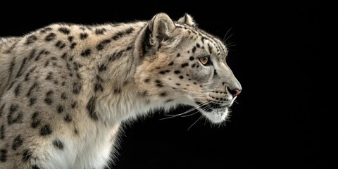 Obraz premium Close-up of snow leopard's fur on black background, natural environment, animal features, black background