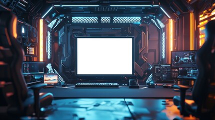 Fototapeta premium Futuristic Gaming Setup: High-Tech Gamer's Station with Blank Screen