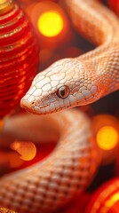 Obraz premium Snake amidst vibrant lanterns and lights