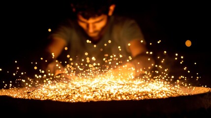 Nighttime Metalwork Sparks and Glowing Embers