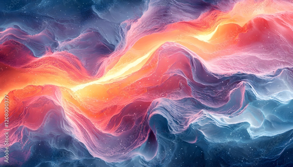 Poster abstract colorful waves of light and energy flowing through a cosmic environment, depicting motion a