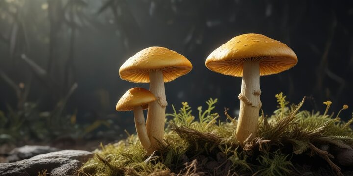 Citrin golden mushroom stems and caps together , natural, outdoor, organic