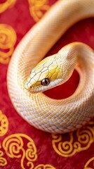 Fototapeta premium Golden snake on red background