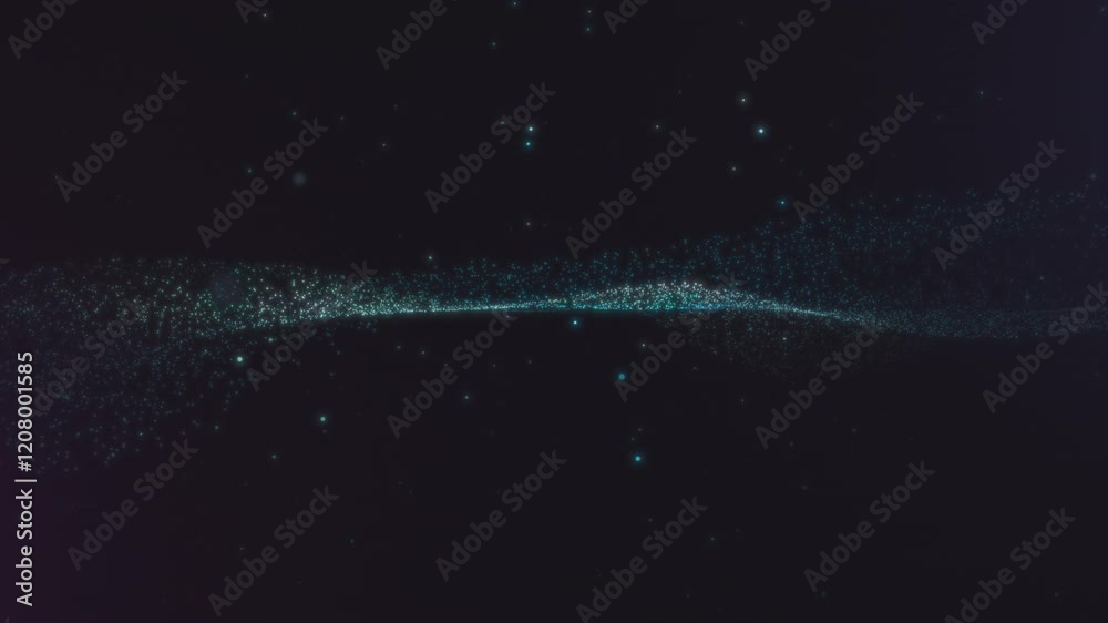 Wall mural Soft Cyan Particle Wave on Black Background