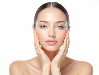 Graceful Portraits of a Beautiful Young Woman Highlighting Natural Beauty Radiant Skin and Elegant Pose