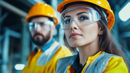 Fototapeta premium Confident Engineers in Safety Gear Focusing on Industrial Environment