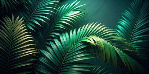 Fototapeta premium Lush Tropical Palm Fronds Illuminated by Soft Light