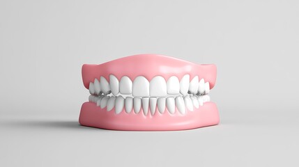 Realistic Model of Human Dentition Displayed in Pink Gum Base, Highlighting Details of Upper and Lower Jaws with Emphasis on Natural Tooth Structure for Educational Purposes