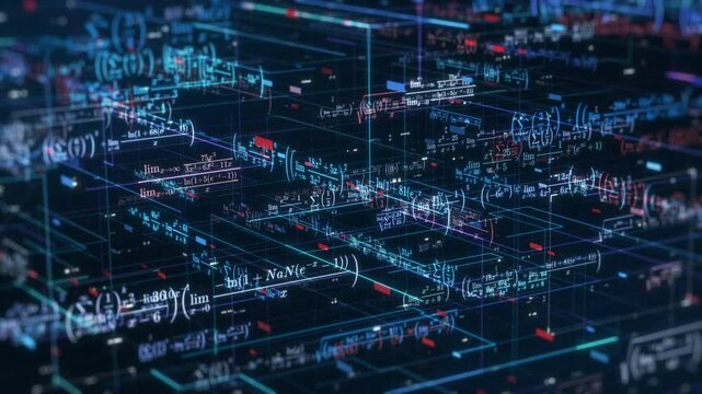 Complex futuristic network with math expressions and equations, concept of ai assistant, machine learning, neural network, science and technology (3d render) - Powered by Adobe
