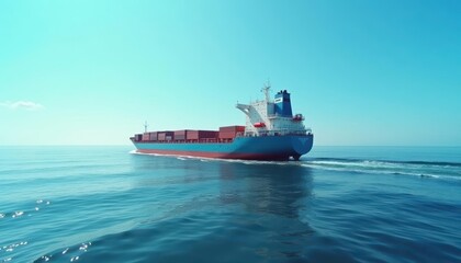 Large cargo ship is sailing in the ocean