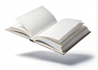 Obraz premium White Open Book Floating with Blank Pages Against Isolated Background