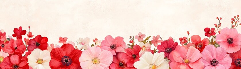 Obraz premium A vibrant arrangement of colorful flowers in shades of red and pink, radiating beauty.