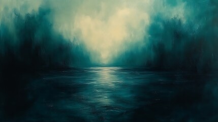 Fototapeta premium Serene Teal Waters Meet Misty Forest
